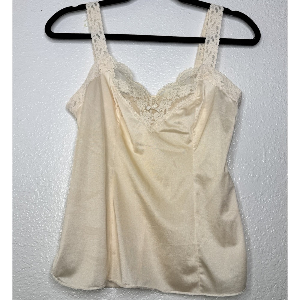 Vintage Olga Lace Camisole Lingerie Top Womens Large Coquette Babydoll Satin 80s